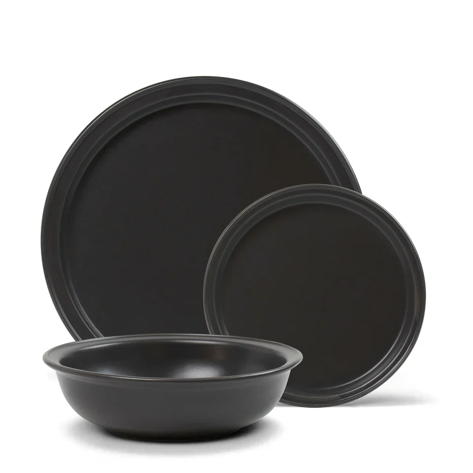 12-Piece Dinner Set - Onyx | Rustic Stoneware Plates & Bowls for Indoor & Outdoor Dining