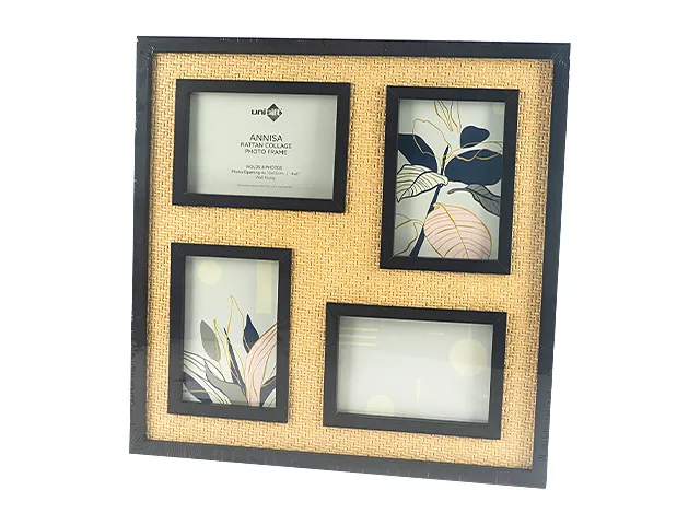 Annisa Rattan Collage Photo Frame - 4 Openings (40x40cm) | Black & Natural Home Decor