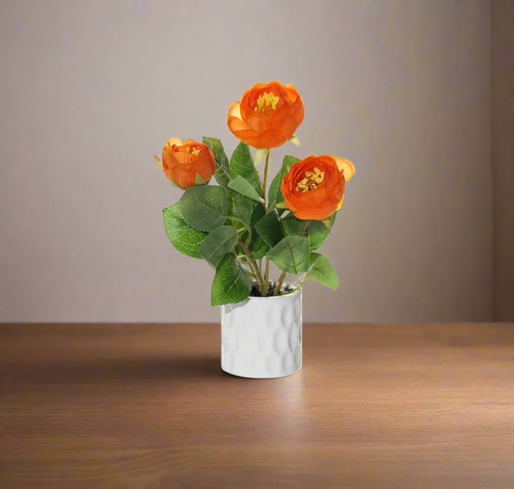 Elegant Artificial Rose Arrangement in Textured Ceramic Pot – 20cm - Image 2