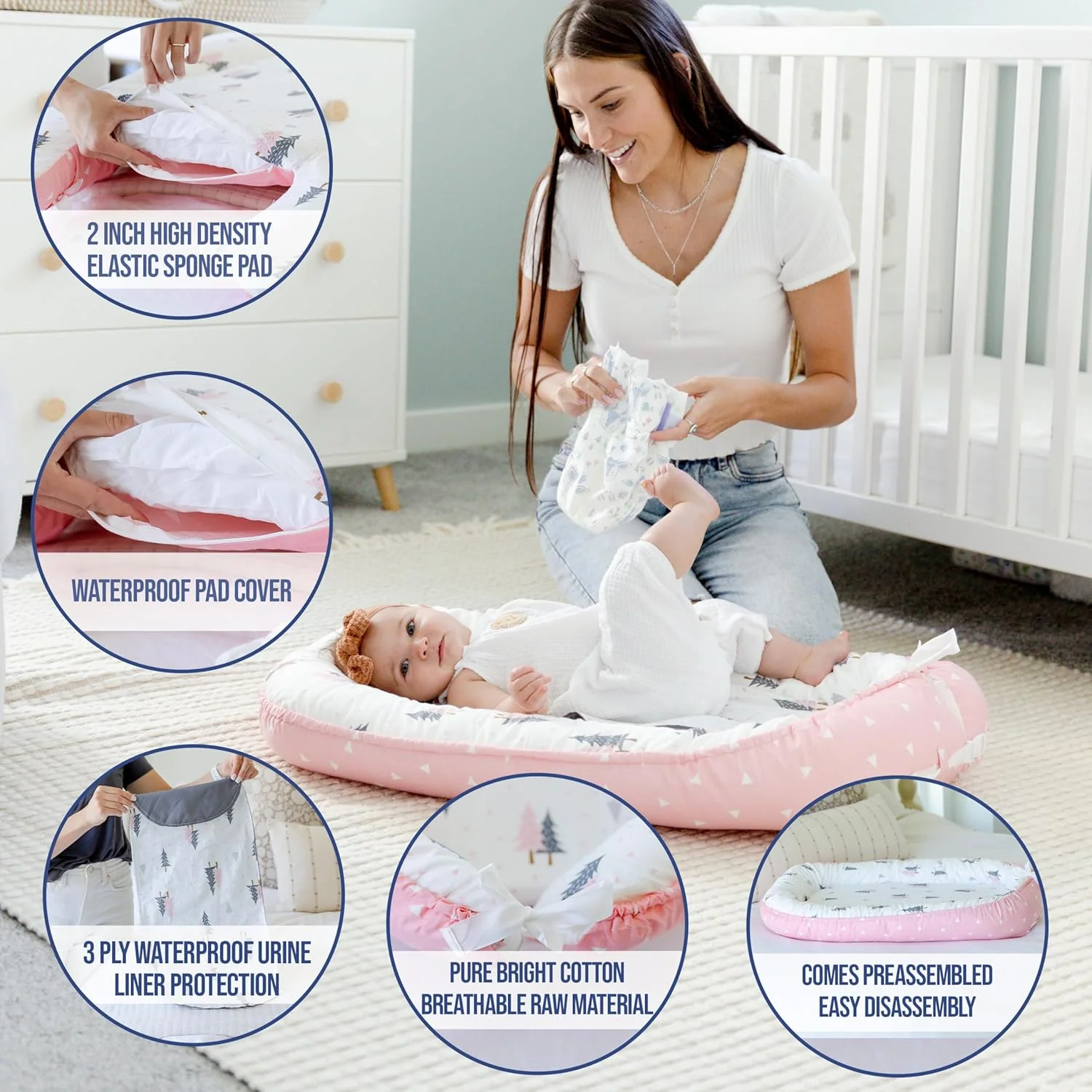 Baby Nest, Baby Lounger, Baby bed for Infant & Newborn Babies, 100% cotton - Cuteably - Image 7