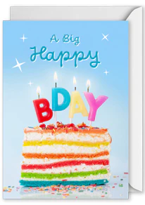 Birthday Card: “A Big Happy Bday” – Slice Birthday cake