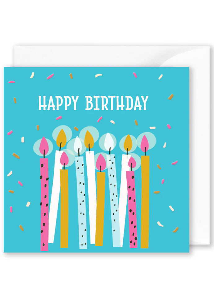Birthday Card: “Happy Birthday” – candles on blue