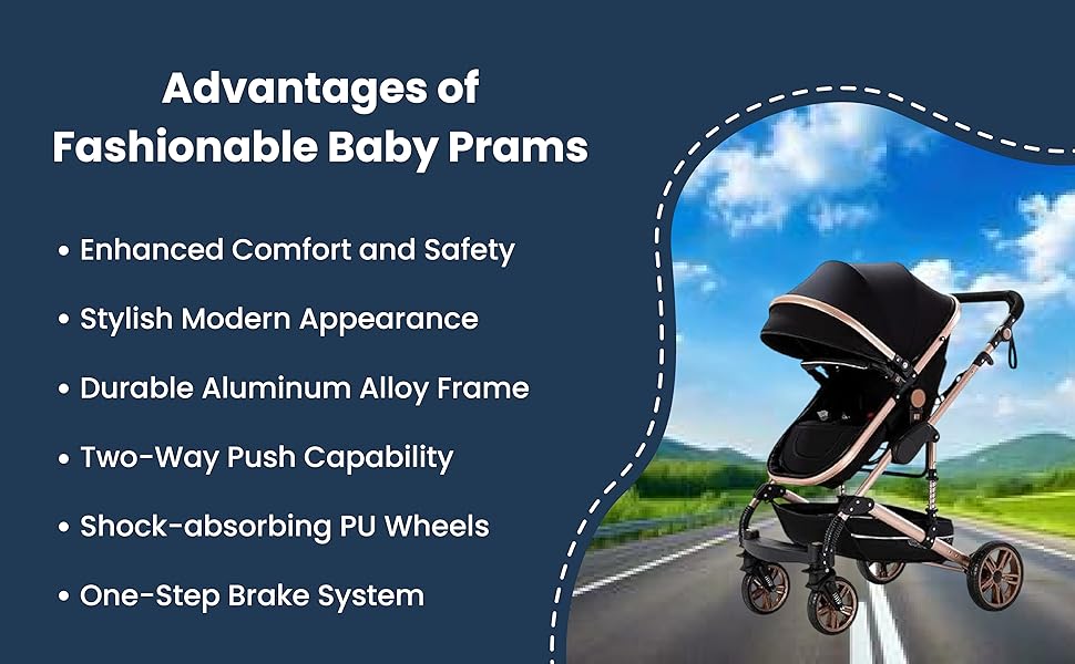 Cuteably® Baby Pram - 9 in 1 Pram Bassinet with Push Chair Set - BLACK - Image 4