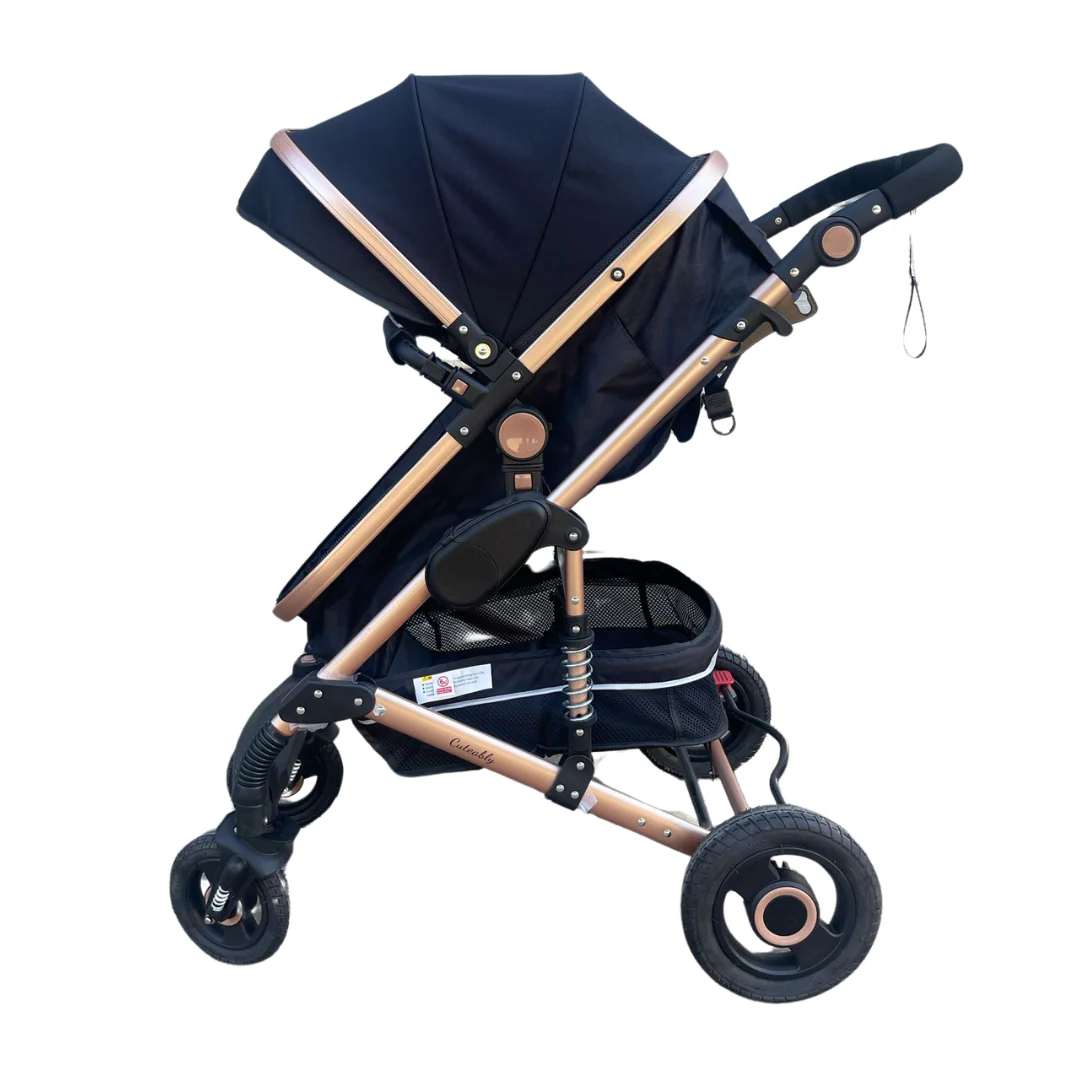 Cuteably® Baby Pram - 3 in 1 Pram Bassinet with Push Chair Set - BLACK - Image 5