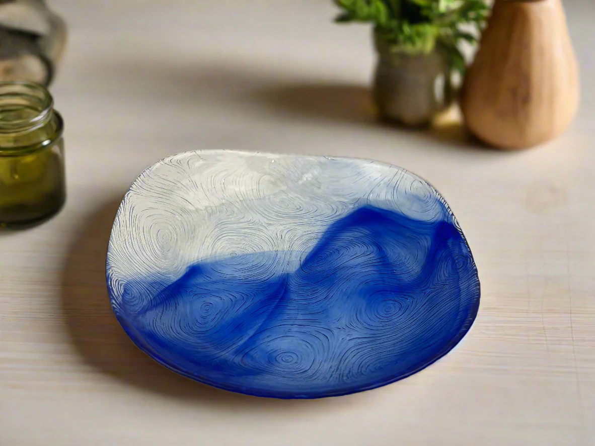 Pasabahce (Set of 6) Linden Batik Blue & Silver Swirl Desert Plate