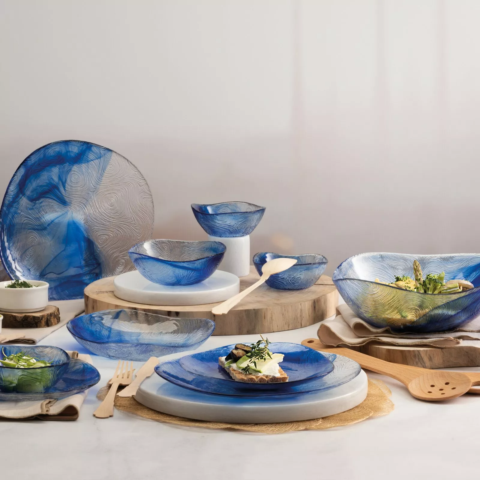 Pasabahce (Set of 6) Linden Batik Blue & Silver Swirl Desert Plate - Image 2