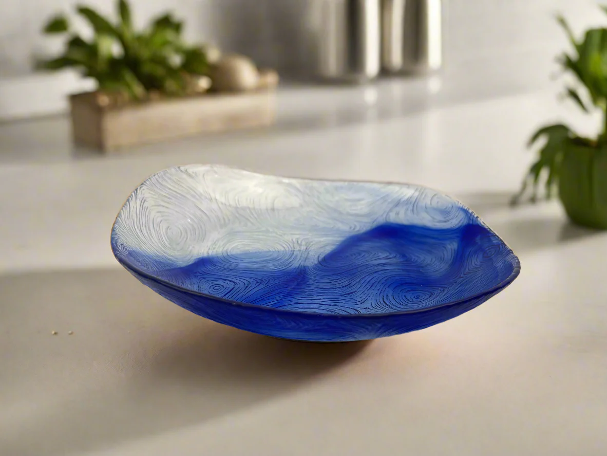 Pasabahce (Set of 6) Linden Batik Blue & Silver Swirl Desert Plate - Image 4