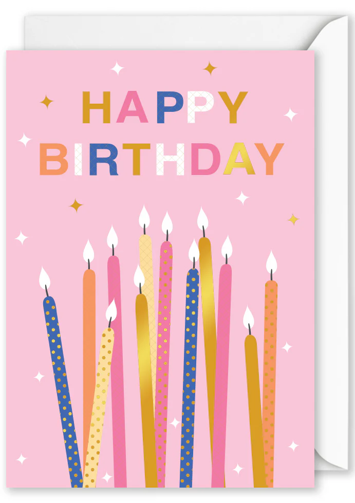 Foiled: “Happy Birthday” Candles on Pink Background