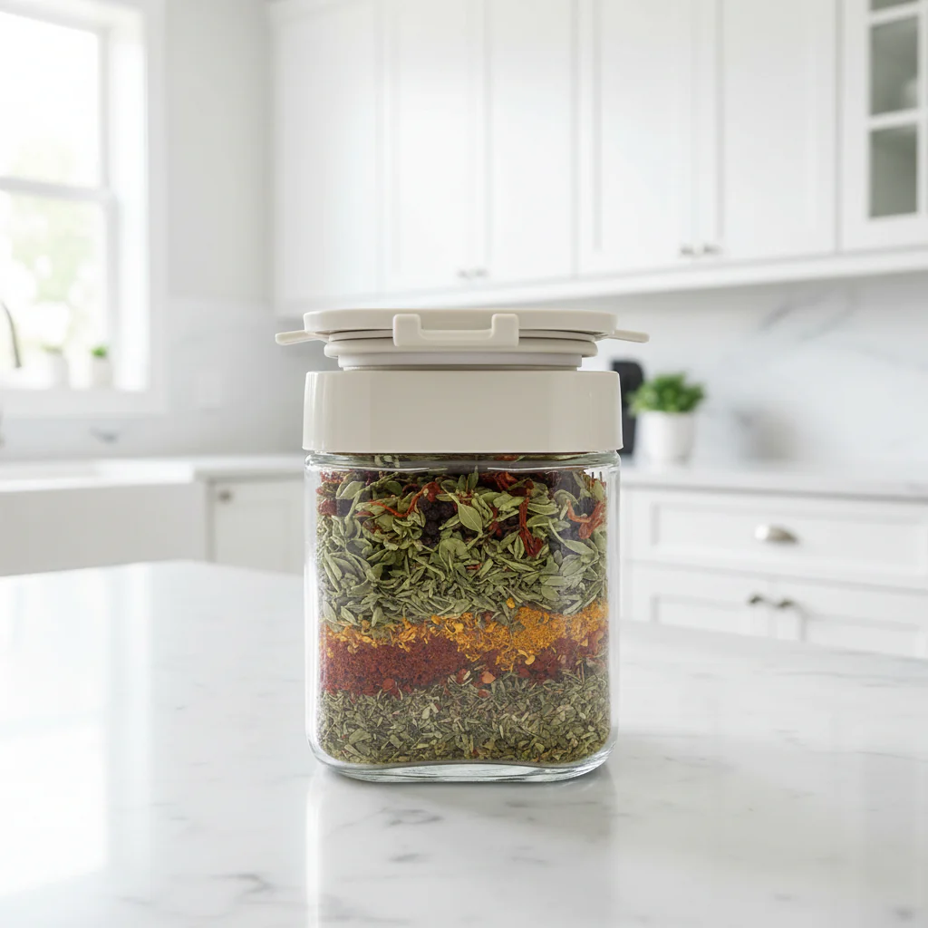 GLASS SEASONING JAR WITH SPOON 300ML - Image 4