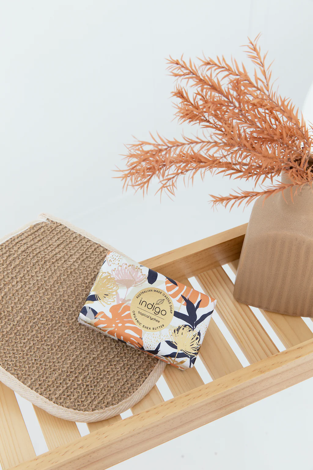 Organic Shea Butter Soap in Tropical Lychee - Orange Palm Pattern - Image 3