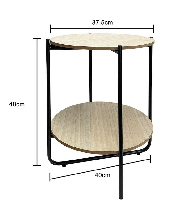 Round Lightwood Side Table with shelf - Image 3