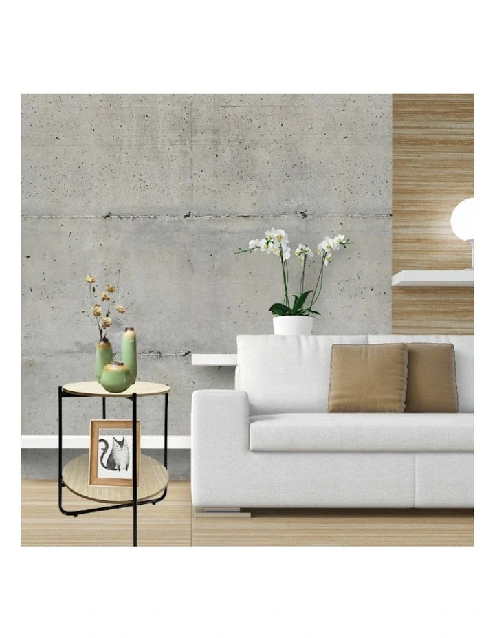 Round Lightwood Side Table with shelf - Image 4