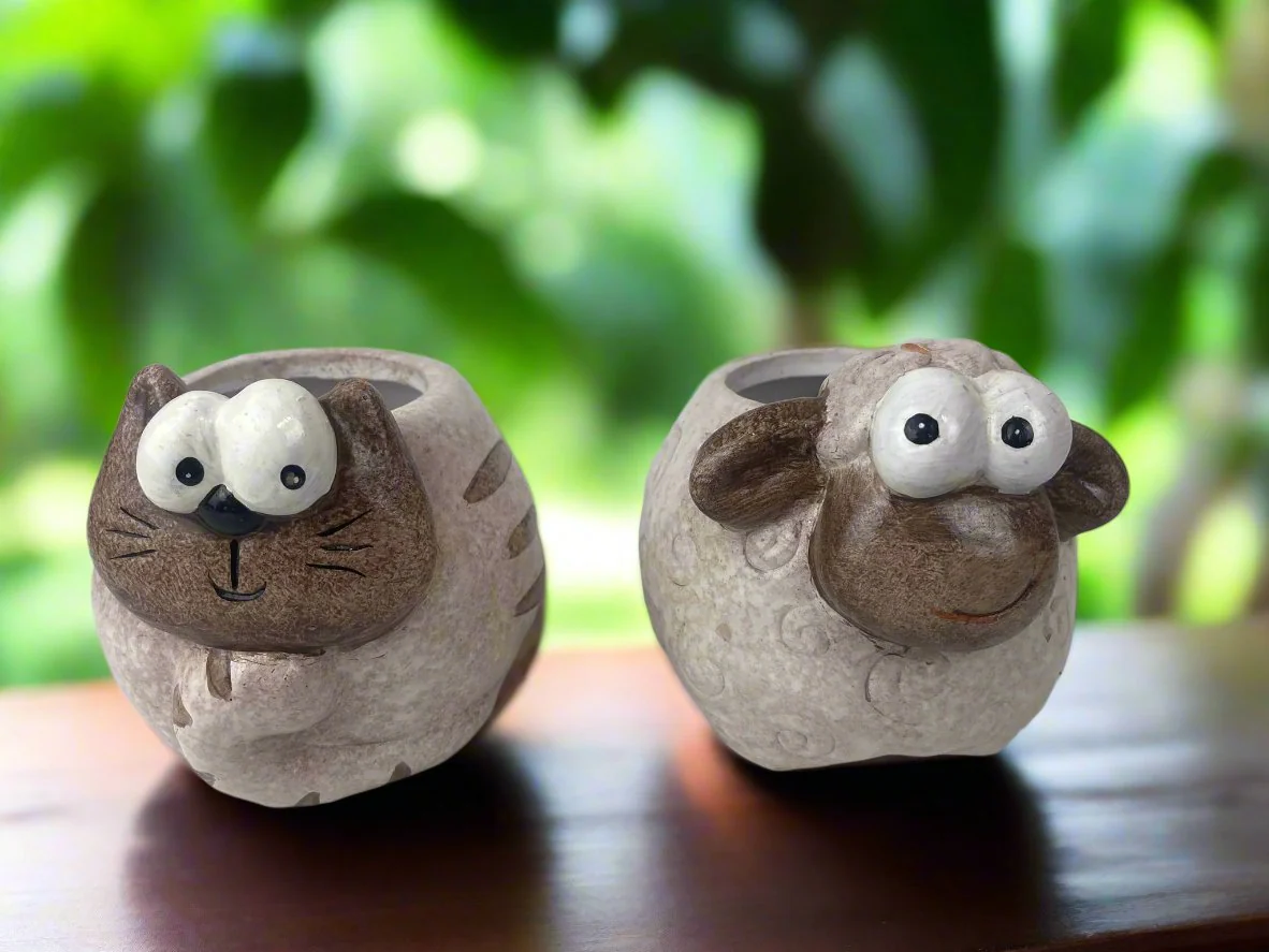 Ceramic Sheep & Cat Planter -12x11cm - Image 2