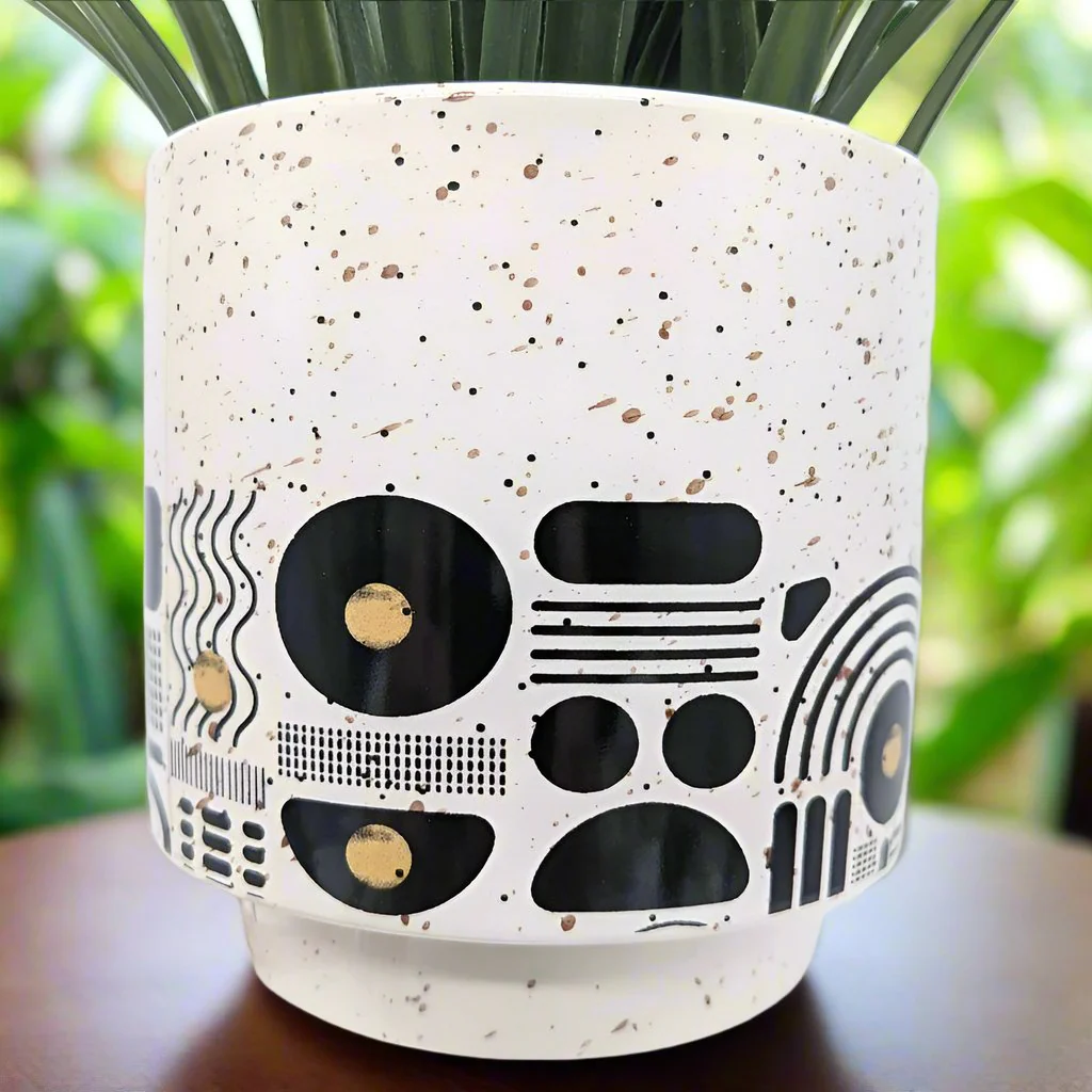 Terrazzo Look Black Aztec Planter Pot- 10cm - Image 3