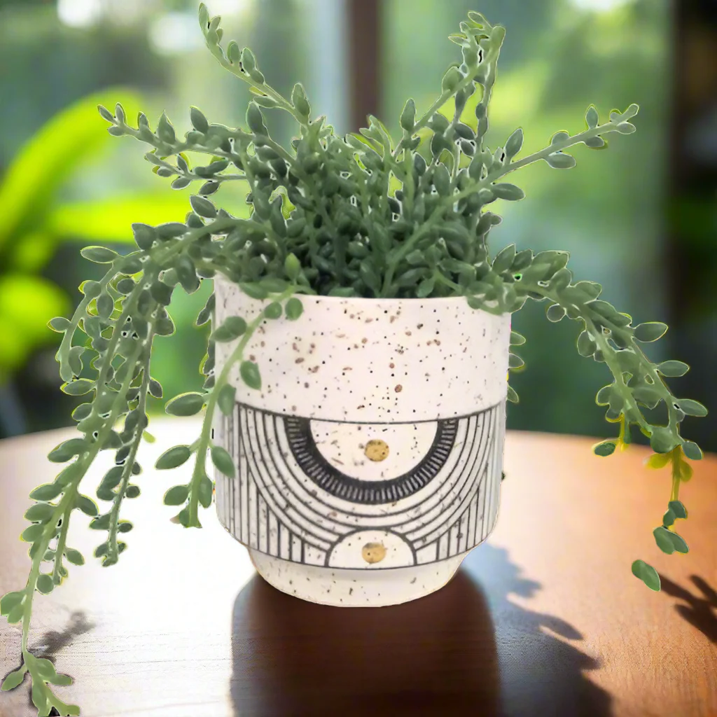 Terrazzo Look Black Aztec Planter Pot- 10cm - Image 5