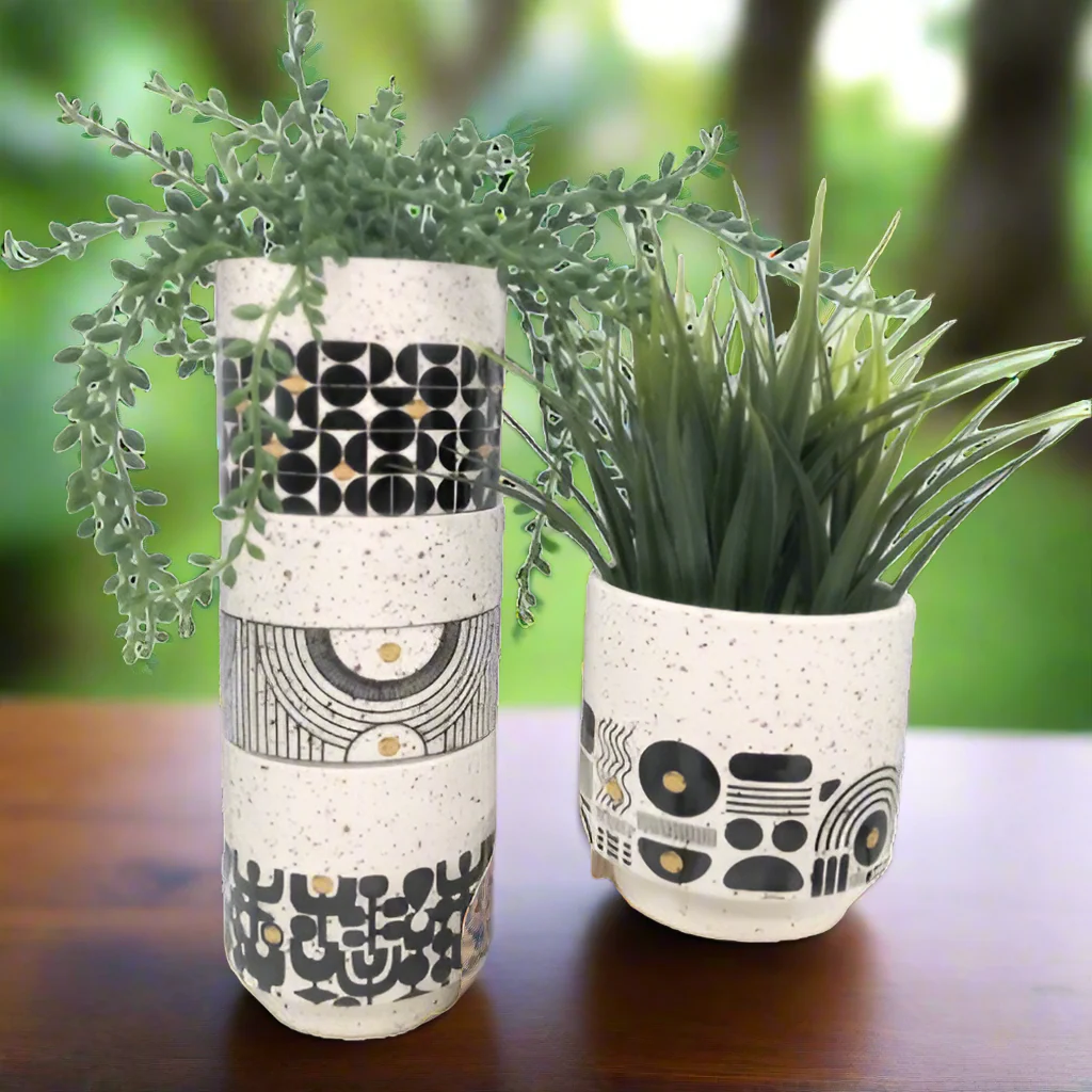 Terrazzo Look Black Aztec Planter Pot- 10cm - Image 8