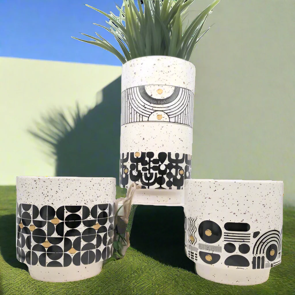 Terrazzo Look Black Aztec Planter Pot- 10cm - Image 9