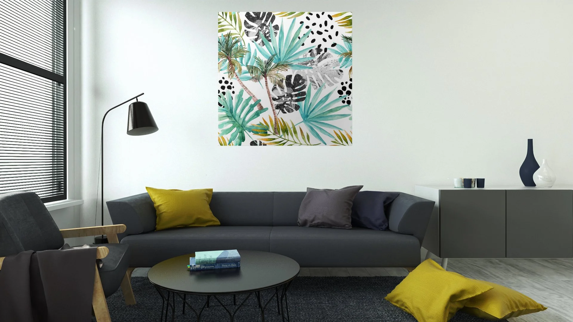 BLUE GREEN FURN CANVAS WALL ART 50CM X 50CM - Image 3